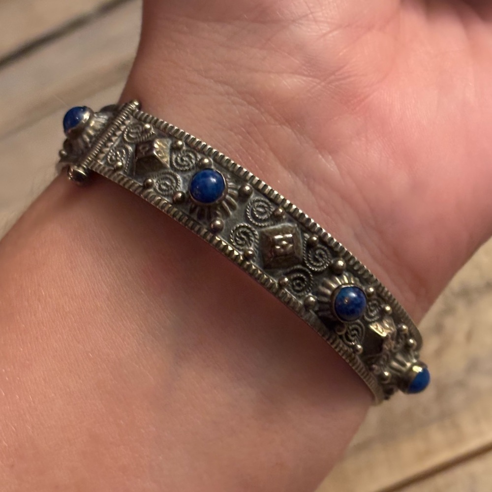 Antique Art Glass 800 Silver Bangle - Picture 3 of 7